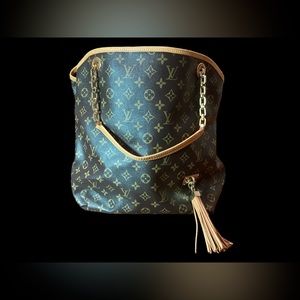 Vintage Large Leather Tote Bag Gold Chain Straps